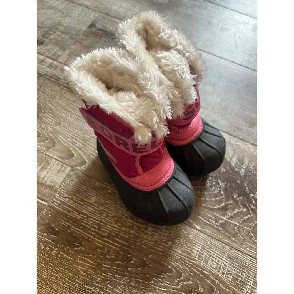 Sorel Girls Snow Commander Winter Boots Size 6 Pink Black NC1877-652